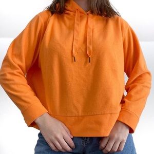 Neon orange fleece cropped casual sweatshirt